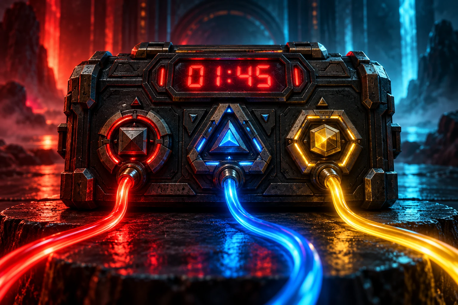 Last Wire promotional artwork of a fictional countdown puzzle console